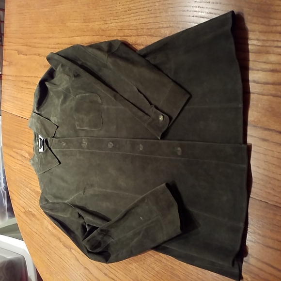 Marsh Landing Green Suede Button Up Front Shirt Size M - Picture 2 of 7
